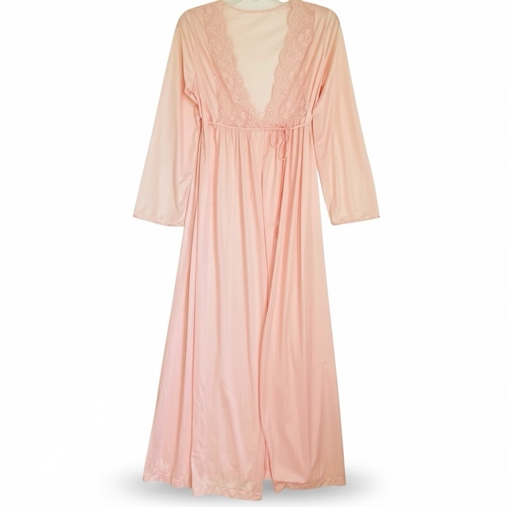 Vintage Gilead Robe S Pink Lace Nylon Semi Sheer Boudoir Lingerie Made USA